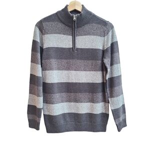 Silverlake Striped 1/4 Zip Knit Sweater in Gray, Size L